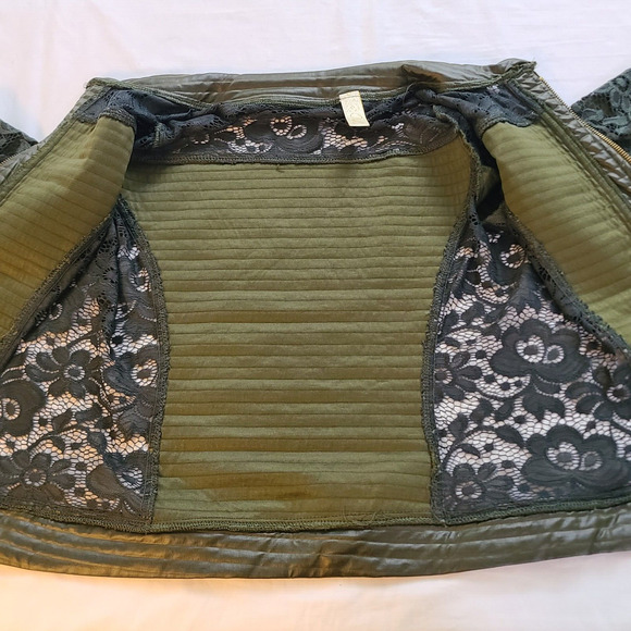 Ozel Green Lace Floral Moto Jacket Faux Leather Moto Jacket Fairy Coquette XS - Picture 6 of 10